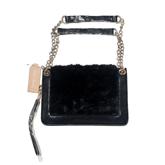 Pink Haley Handbags - Pink Haley New black faux fur vegan leather clutch crossbody party bag
